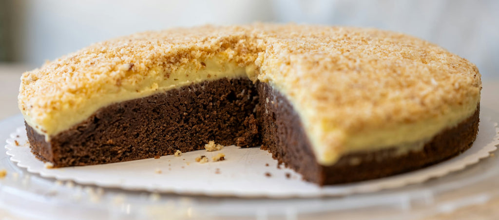 Schokokuchen mit Vanillepudding und Kokos