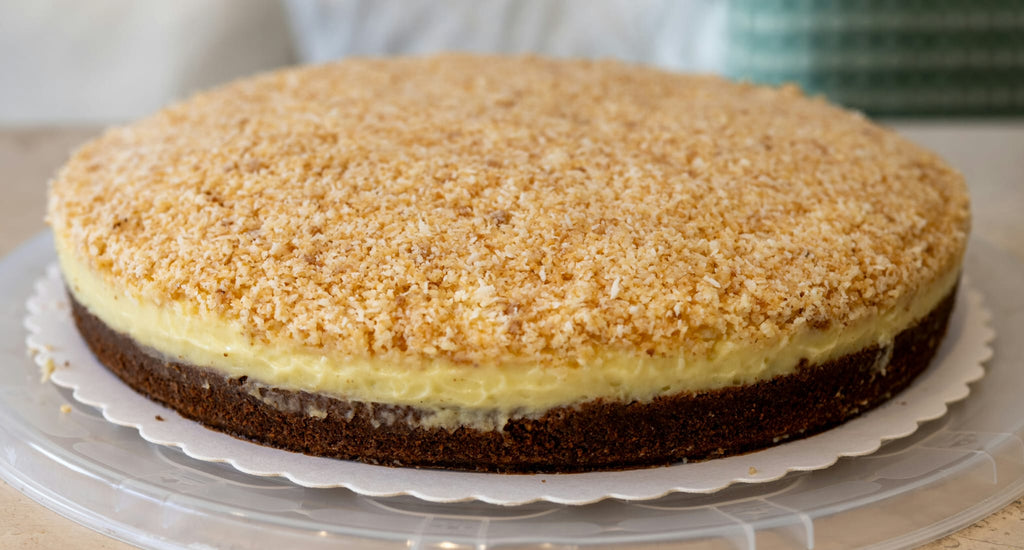 Schokokuchen mit Vanillepudding und Kokos